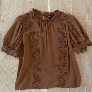 Express Brown Blouse with Lace Detail